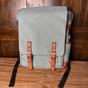 Mancio Wenjie Laptop Backpack Green Brown USB Charging Port Bottle Pocket